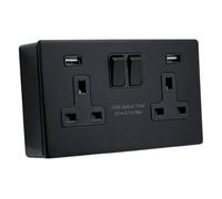 SHP ELECTRICAL® Screwless Matt Black Metal 2 Gang 13A Switched Socket and 25mm Surface Mount Pattress Box FASTCHARGE 15W USB Ports (2 Gang USB Socket (Type A) + Back Box)