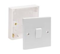 SHP Electrical® 10A Single One Gang Two Way Light Switch & Premium Single Surface Mount 25mm Pattress Box 1 Gang Set Electrical Switch