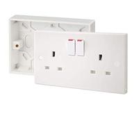 SHP Electrical® 13A Double White Switched Socket & Premium Double Surface Mount 25mm Pattress Box 2 Gang Set Electrical Outlets - Screw Caps Included