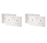 SHP Electrical® 13A Double White Switched Socket & Premium Double Surface Mount 25mm Pattress Box 2 Gang Set Electrical Outlets - Screw Caps Included (2)