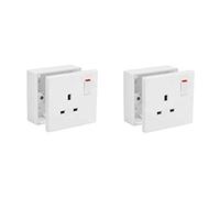 SHP Electrical® 13A Single One Gang Switched Socket & Premium Single Surface Mount 25mm Pattress Box 1 Gang Set Electrical Switch - Concealing Screw Caps Included (2)