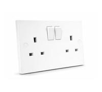 SHP Electrical® 13A Two Gang Double Square Edge Wall Outlet White 13A 2 Gang Switched Socket Wall Plug Outlet