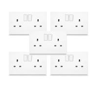 SHP Electrical® 13A Two Gang Double Square Edge Wall Outlet White 13A 2 Gang Switched Socket Wall Plug Outlet