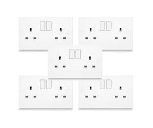 SHP Electrical® 13A Two Gang Double Square Edge Wall Outlet White 13A 2 Gang Switched Socket Wall Plug Outlet