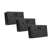 SHP ELECTRICAL® Screwless Matt Black Metal 2 Gang 13A Switched Socket and 25mm Surface Mount Pattress Box (2 Gang Socket + Back Box (3 Pack))