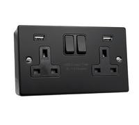 SHP ELECTRICAL® Ultra Matt Black Metal 13A 2 Gang Socket with 2 USB Ports (Type A&A)