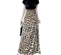 SHPEHU Casual Loose Summer Satin Half Women'S Fold High Waist Half Skirt Side Split Mid Length Skirt