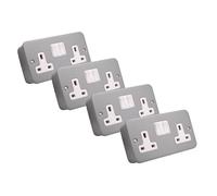 SHPELEC® 13A Premium Switched Metal Clad Double Sockets 2 Gang BS Standard - Available in 1, 2, 3, 4 and 5 Pack Variations (4)