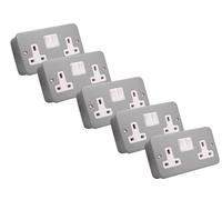 SHPELEC® 13A Premium Switched Metal Clad Double Sockets 2 Gang BS Standard - Available in 1, 2, and 3 Pack Variations (5)