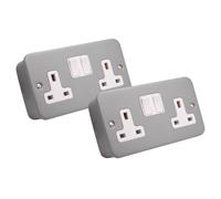 SHPELEC® 13A Premium Switched Metal Clad Double Sockets 2 Gang BS Standard - Available in 1, 2, and 3 Pack Variations (2)