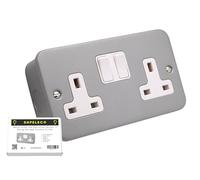 SHPELEC® 13A Premium Switched Metal Clad Double Sockets 2 Gang BS Standard - Available in 1, 2, and 3 Pack Variations (1)