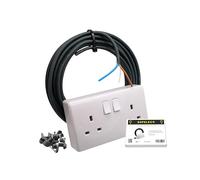 SHPELEC® 13A Socket Extension Kit c/w 5m BASEC Electrical Twin and Earth 6242YH Cable & PVC Back Box 2 Gang Socket Double Cable Mains 230V