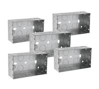 SHPELEC® 2 Gang Metal Back Box 47mm Deep - 5 Pack | Galvanised Steel Electrical Flush Box for Double Sockets & Switches | Knockout Boxes for Standard Wall Fittings (2 Gang 47mm - 5 pack)