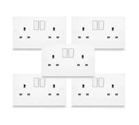 SHP Electrical® 13A Two Gang Double Square Edge Wall Outlet White 13A 2 Gang Switched Socket Wall Plug Outlet