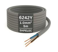 SHPELEC® 6242Y Twin and Earth Cable 1.0mm - 2m | 6242YH BASEC Approved Grey T&E | Lighting Circuit Wire, Solid Copper (2 Metres, 1.0mm²)