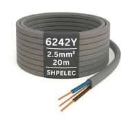 SHPELEC® 6242Y Twin and Earth Cable 2.5mm - 20m | 6242YH BASEC Approved Grey T&E | Socket & Ring Circuit Wire, Solid Copper (20 Metres, 2.5mm²)