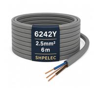 SHPELEC® 6242Y Twin and Earth Cable 2.5mm - 6m | 6242YH BASEC Approved Grey T&E | Socket & Ring Circuit Wire, Solid Copper (6 Metres, 2.5mm²)
