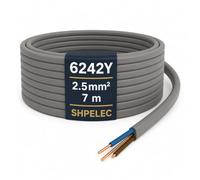 SHPELEC® 6242Y Twin and Earth Cable 2.5mm - 7m | 6242YH BASEC Approved Grey T&E | Socket & Ring Circuit Wire, Solid Copper (7 Metres, 2.5mm²)