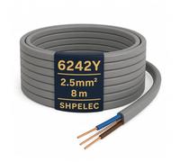 SHPELEC® 6242Y Twin and Earth Cable 2.5mm - 8m | 6242YH BASEC Approved Grey T&E | Socket & Ring Circuit Wire, Solid Copper (8 Metres, 2.5mm²)