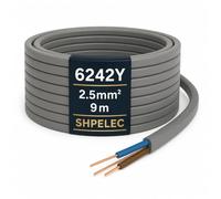 SHPELEC® 6242Y Twin and Earth Cable 2.5mm - 9m | 6242YH BASEC Approved Grey T&E | Socket & Ring Circuit Wire, Solid Copper (9 Metres, 2.5mm²)
