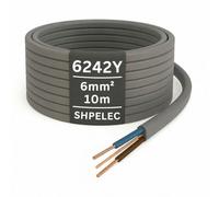 SHPELEC® 6242Y Twin and Earth Cable 6mm - 10m | 6242YH BASEC Approved Grey T&E | Cooker & Shower Circuit Wire, Stranded Copper (10 Metres, 6mm²)