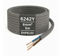 SHPELEC® 6242Y Twin and Earth Cable 6mm - 5m | 6242YH BASEC Approved Grey T&E | Cooker & Shower Circuit Wire, Stranded Copper (5 Metres, 6mm²)