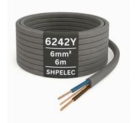 SHPELEC® 6242Y Twin and Earth Cable 6mm - 6m | 6242YH BASEC Approved Grey T&E | Cooker & Shower Circuit Wire, Stranded Copper (6 Metres, 6mm²)