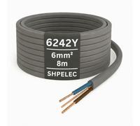 SHPELEC® 6242Y Twin and Earth Cable 6mm - 8m | 6242YH BASEC Approved Grey T&E | Cooker & Shower Circuit Wire, Stranded Copper (8 Metres, 6mm²)