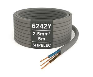 SHPELEC® 6242YH Electrical Grey Cable - 2.5mm Twin & Earth - 5m Cut - Mains Ring Circuit Wire (5metres - 2.5mm Twin and Earth Cable)