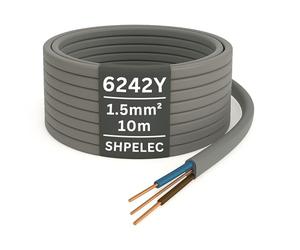 SHPELEC® 6242YH Twin and Earth Cable - 1.5mm 10m | Electrical Mains Socket Ring Wire BASEC Approved - Multiple Lengths (10metres - 1.5mm Twin and Earth Cable)