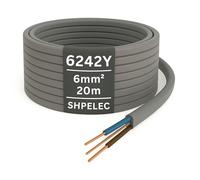 SHPELEC® 6mm Twin & Earth Cable 6242Y - Stranded Copper, Grey Sheath - 47 Electrical Wiring for Cookers & Showers - BS 6004 Approved - 20m