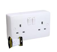 SHPELEC® Double Socket with Back Box - 2 Gang 13A Curved Edge White Plug Outlet, UK Standard Wall Electrical (2G Socket + Back Box, 1 Pack)