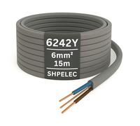SHPELEC® Electrical Grey Twin and Earth 6242Y Cable - 6mm Mains Socket Ring Twin and Earth 6242Y Cable (6mm, 15m)