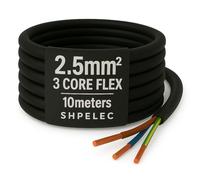 SHPELEC® FLEXIBLE Black Cable 3183Y 0.75mm, 1.0mm, 1.5mm, 2.5mm BASEC Approved Black PVC LED Lighting 5m 10m 15m 20m 50m (2.5mm 3 Core - 10metres)
