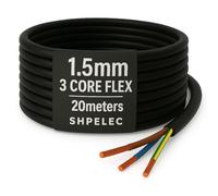 SHPELEC® FLEXIBLE Black Cable 3183Y 0.75mm, 1.0mm, 1.5mm, 2.5mm BASEC Approved Black PVC LED Lighting 5m 10m 15m 20m 50m (1.5mm 3 Core - 20metres)