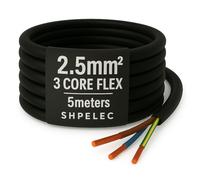 SHPELEC® FLEXIBLE Black Cable 3183Y 0.75mm, 1.0mm, 1.5mm, 2.5mm BASEC Approved Black PVC LED Lighting 5m 10m 15m 20m 50m (2.5mm 3 Core - 5metres)