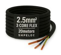 SHPELEC® FLEXIBLE Black Cable 3183Y 0.75mm, 1.0mm, 1.5mm, 2.5mm BASEC Approved Black PVC LED Lighting 5m 10m 15m 20m 50m (2.5mm 3 Core - 20metres)