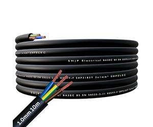 SHPELEC® FLEXIBLE Black Cable 3183Y 0.75mm, 1.0mm, 1.5mm, 2.5mm BASEC Approved Black PVC LED Lighting 5m 10m 15m 20m 50m (1.0mm 3 Core - 10 metres)