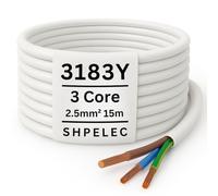 SHPELEC® FLEXIBLE White Cable 3183Y 0.75mm, 1.0mm, 1.5mm, 2.5mm BASEC Approved Black PVC LED Lighting 5m 10m 15m 20m 50m (2.5mm 3 Core - 15metres)