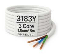 SHPELEC® FLEXIBLE White Cable 3183Y 0.75mm, 1.0mm, 1.5mm, 2.5mm BASEC Approved White PVC LED Lighting 5m 10m 15m 20m 50m (1.5mm 3 Core - 5metres)
