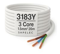 SHPELEC® FLEXIBLE White Cable 3183Y 0.75mm, 1.0mm, 1.5mm, 2.5mm BASEC Approved White PVC LED Lighting 5m 10m 15m 20m 50m (1.5mm 3 Core - 20metres)