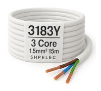 SHPELEC® FLEXIBLE White Cable 3183Y 0.75mm, 1.0mm, 1.5mm, 2.5mm BASEC Approved White PVC LED Lighting 5m 10m 15m 20m 50m (1.5mm 3 Core - 15metres)