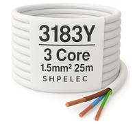 SHPELEC® FLEXIBLE White Cable 3183Y 0.75mm, 1.0mm, 1.5mm, 2.5mm BASEC Approved White PVC LED Lighting 5m 10m 15m 20m 50m (1.5mm 3 Core - 25metres)