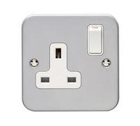SHPELEC® Grey Metal Clad 1 Gang 13A Switched Socket - Heavy Duty Single Plug Socket with Switch & Surface Back Box - Ideal for Garage, Workshop, Utility