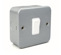 SHPELEC Grey Metal Clad 10A 1 Gang 2 Way Light Switch - Heavy Duty Industrial Wall Switch for Garage, Workshop & Utility - Includes Back Box