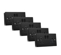 SHPELEC® Matt Black Metal Switch and Socket Range with Surface Mount Back Box - Sleek, Durable, and Easy to Install (2 Gang Socket + Back Box (5 Pack), Screwed Version)