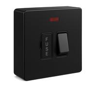 SHPELEC® Matt Black Screwless 13A Switched Fused Spur with 25mm Surface Pattress Box - Flat Plate Design - Neon Indicator - UK Standard - Easy Installation
