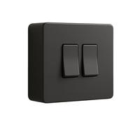 SHPELEC® Matt Black Screwless 2 Gang 10A 2 Way Light Switch with 25mm Surface Pattress Box - Modern Flat Plate, Slim Design, Easy Fit - UK Standard