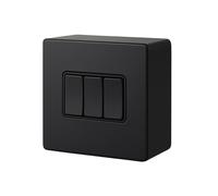 SHPELEC® Matt Black Screwless 3 Gang 10A 2 Way Light Switch with 25mm Surface Pattress Box - Flat Plate Modern Design - Easy Install - UK Standard