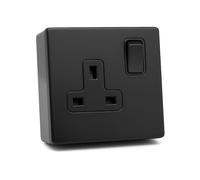 SHPELEC® Matt Black Screwless Sockets & Switches Premium Black Wiring Accessories Range (1 Gang Socket & 25mm Back Box, 1 PACK)